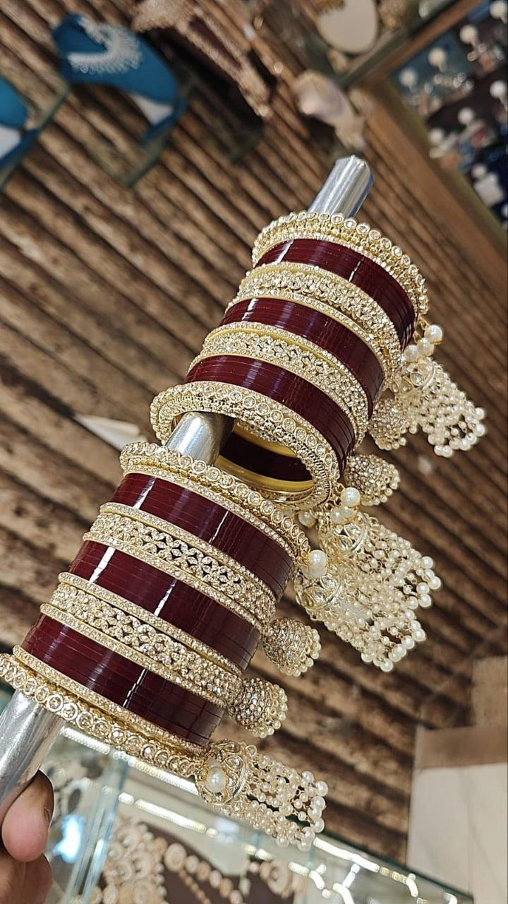 Elegant Bridal Jhumar Set with Stone and Pearl Accents