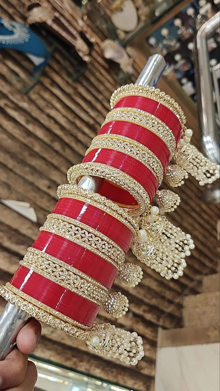 Elegant Bridal Jhumar Set with Stone and Pearl Accents