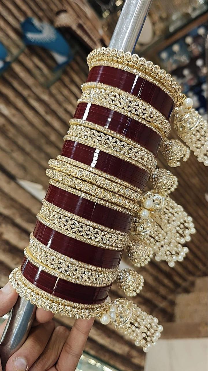 Elegant Bridal Jhumar Set with Stone and Pearl Accents