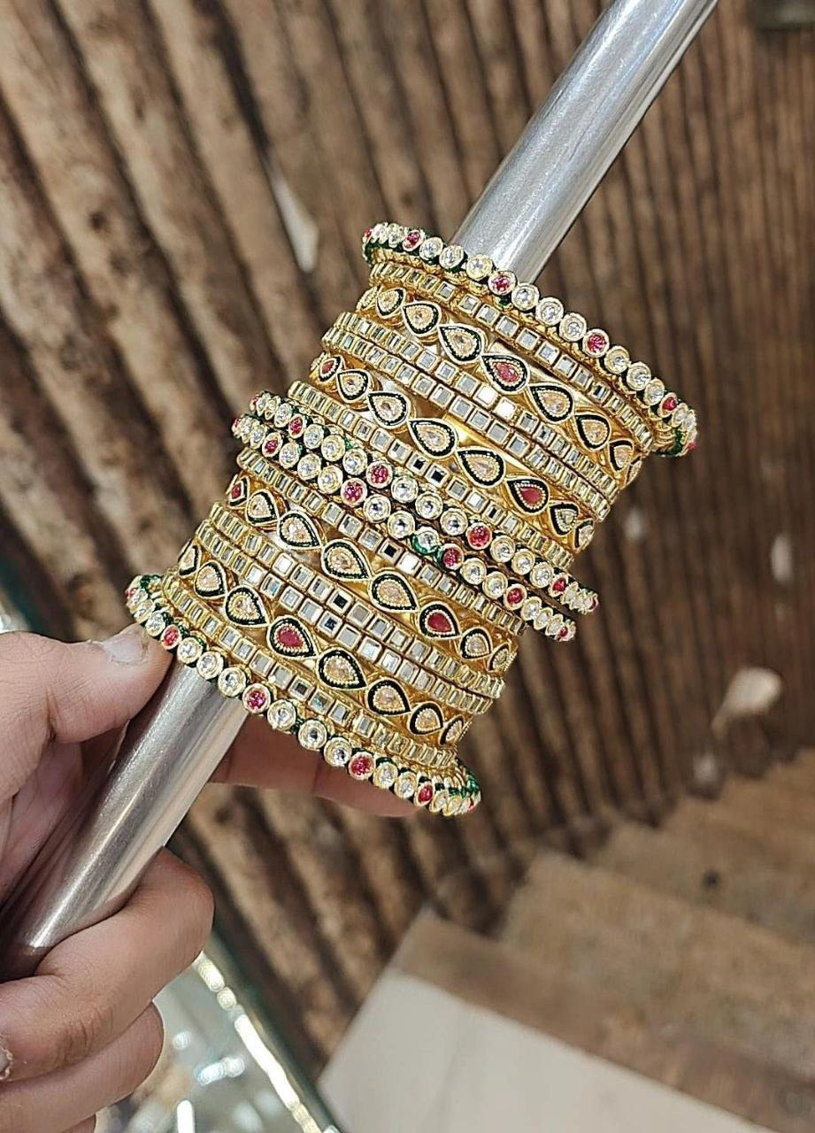 Ruby Touch – Kundan Stone Bangle Set
