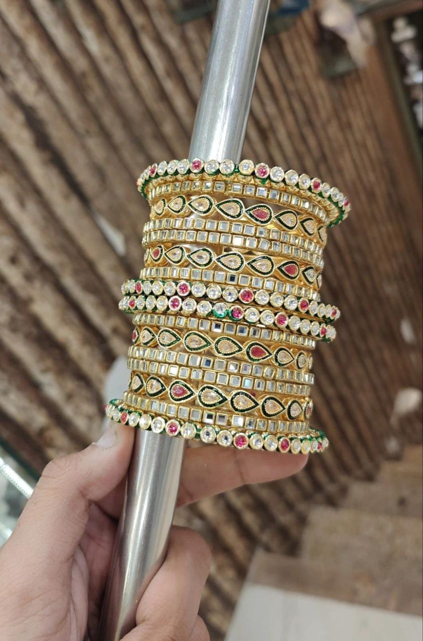 Ruby Touch – Kundan Stone Bangle Set