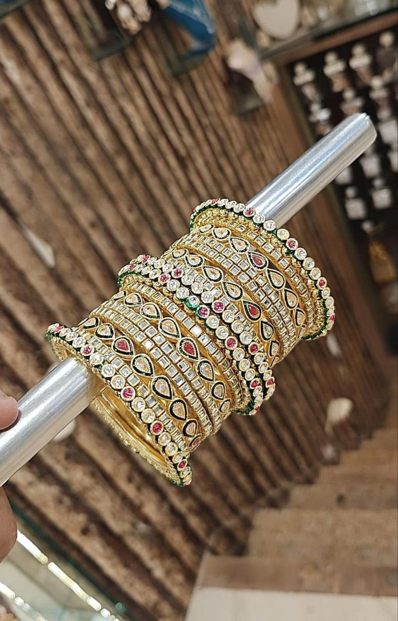 Ruby Touch – Kundan Stone Bangle Set