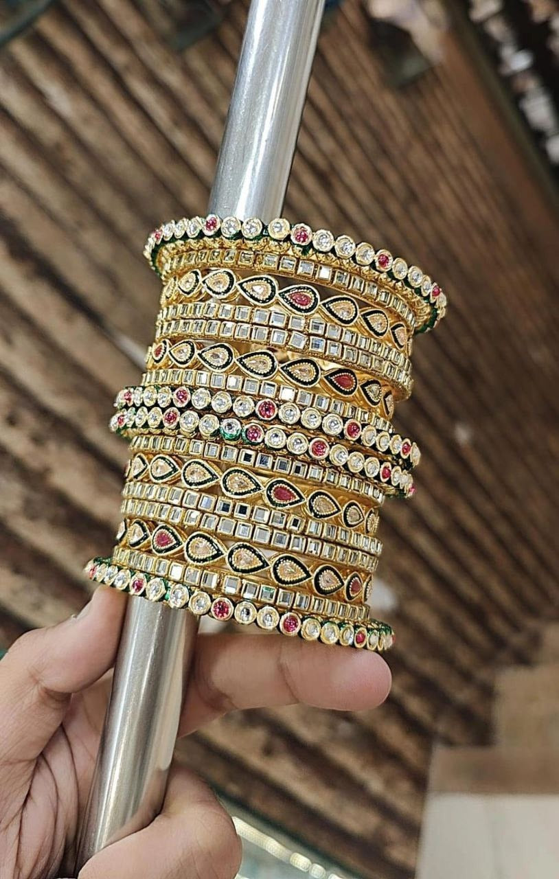 Ruby Touch – Kundan Stone Bangle Set