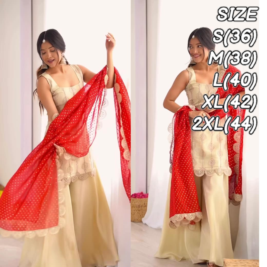 Luxury Natural Crepe Silk Embroidered Suit Set with Digital Print Dupatta – Heavy Sequence Work, Plazzo & Inner Included