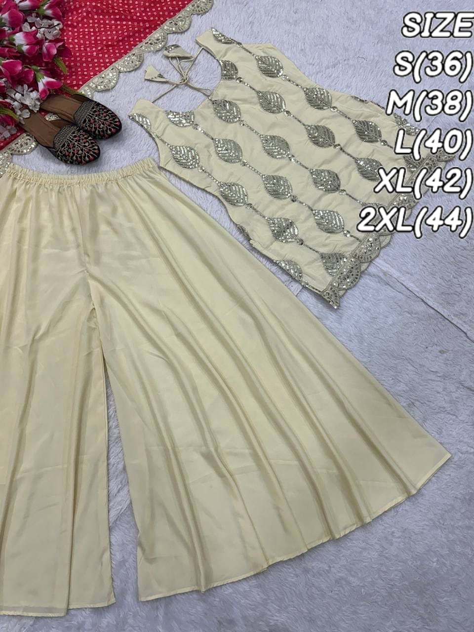 Luxury Natural Crepe Silk Embroidered Suit Set with Digital Print Dupatta – Heavy Sequence Work, Plazzo & Inner Included