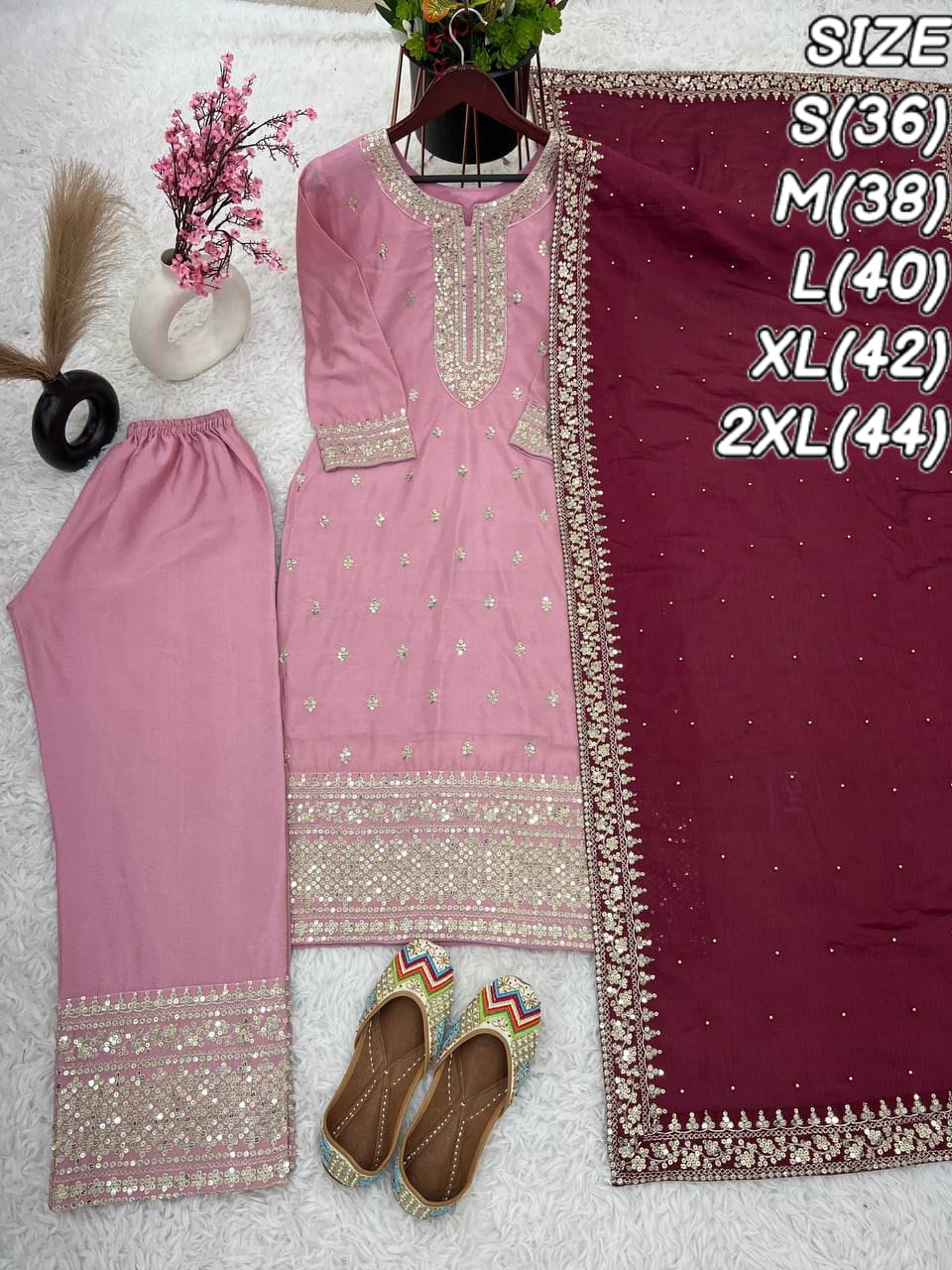 Designer Chinon Silk Festival Wear Set with Heavy Sequence Embroidery – Top, Bottom & Dupatta (Ready to Wear)
