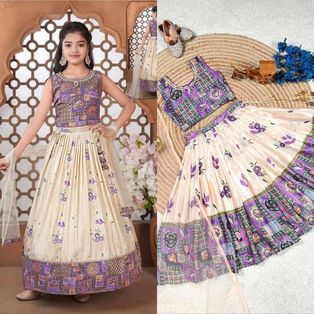 Kids Designer Lehenga Choli in Heavy Chinon Silk with Dupatta