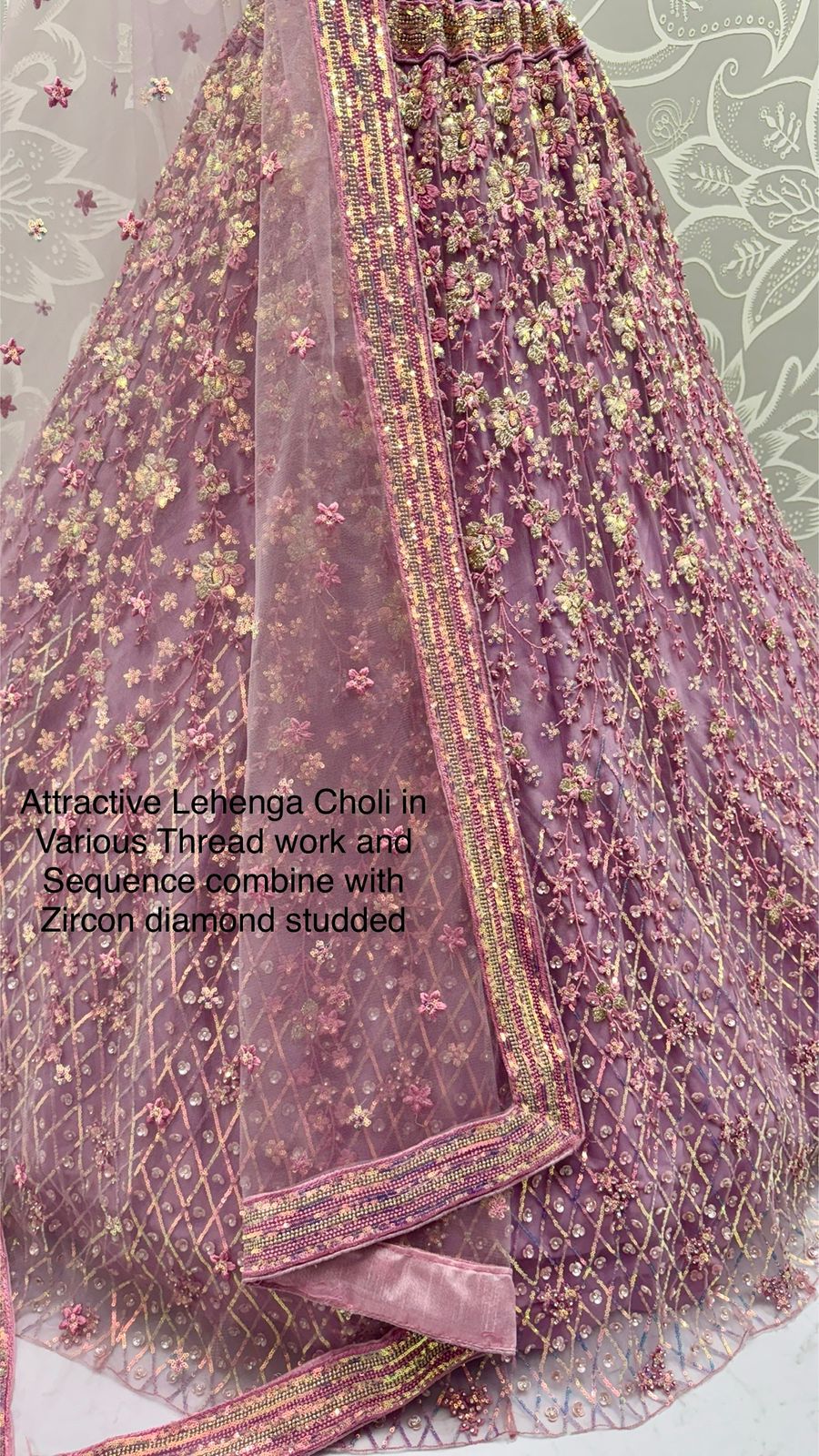 Designer Lehenga Choli with Multi-Thread, Sequins & Zircon Diamond Work