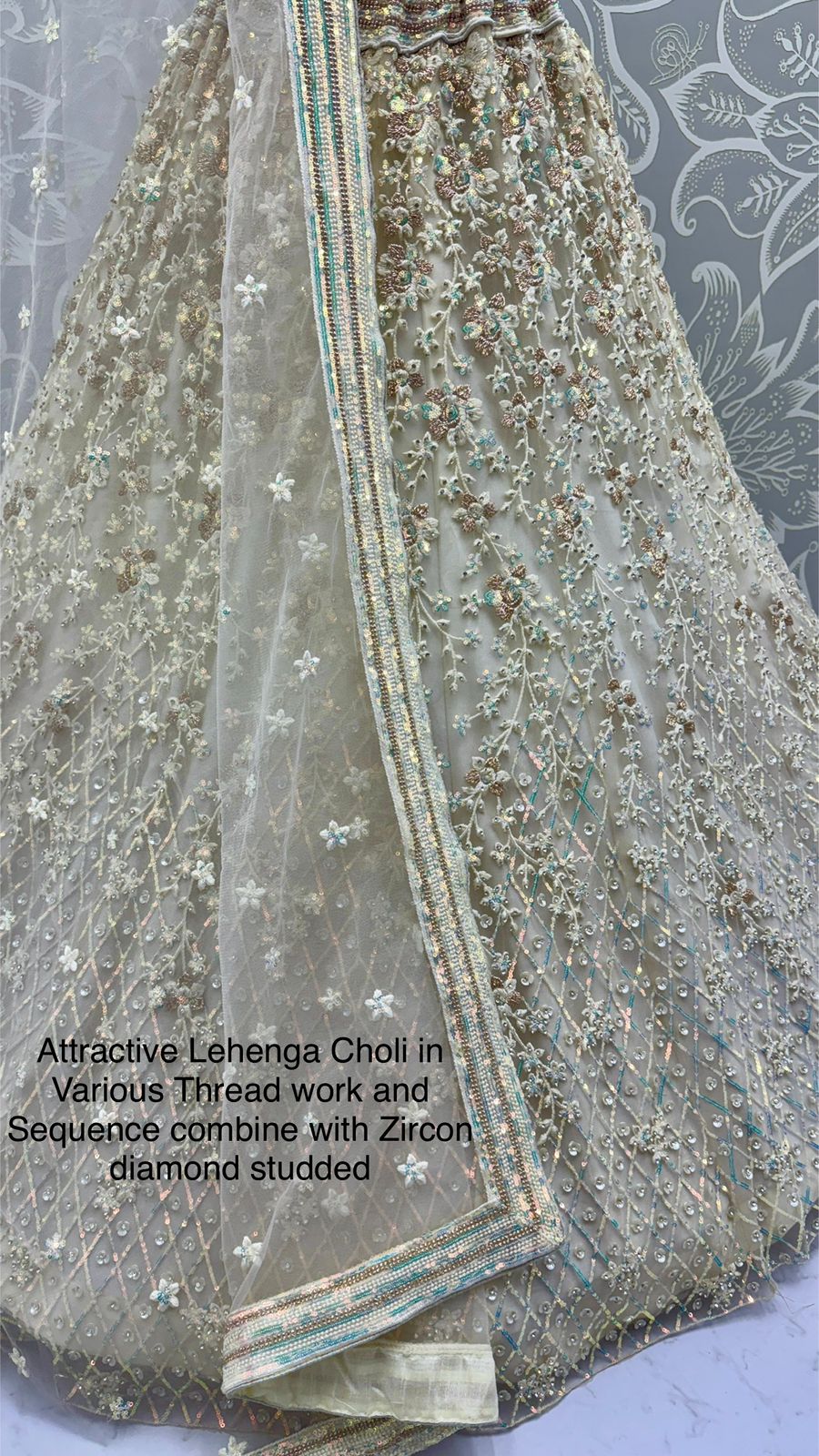 Designer Lehenga Choli with Multi-Thread, Sequins & Zircon Diamond Work