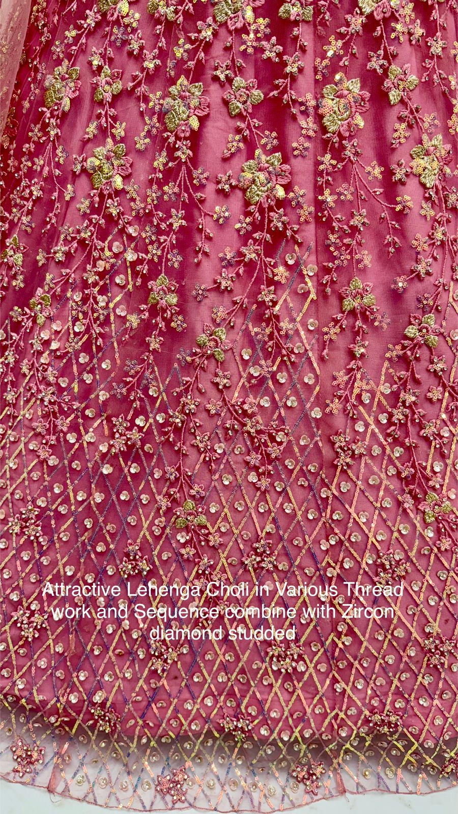 Designer Lehenga Choli with Multi-Thread, Sequins & Zircon Diamond Work