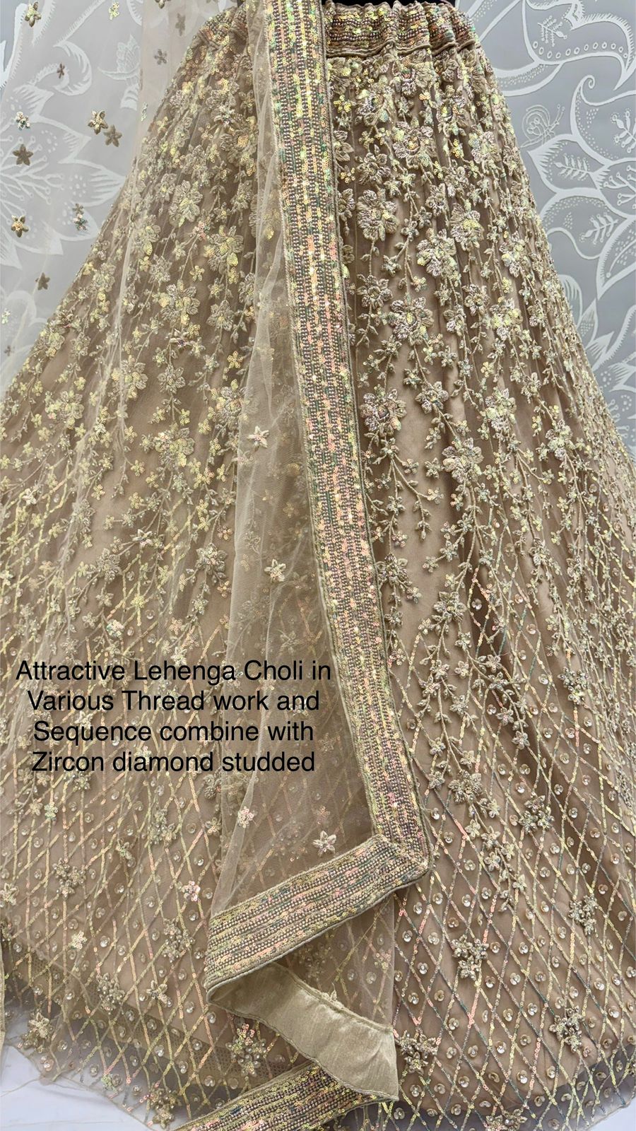 Designer Lehenga Choli with Multi-Thread, Sequins & Zircon Diamond Work