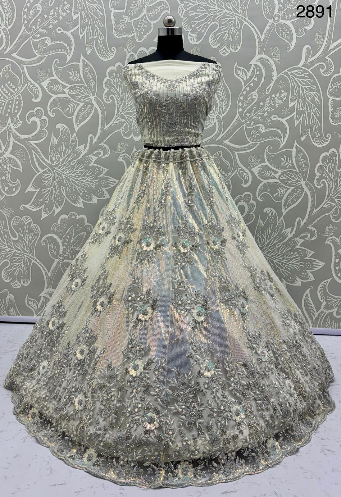Lehenga Choli with Iridescent Sequins & Diamond Work – Reception Wear