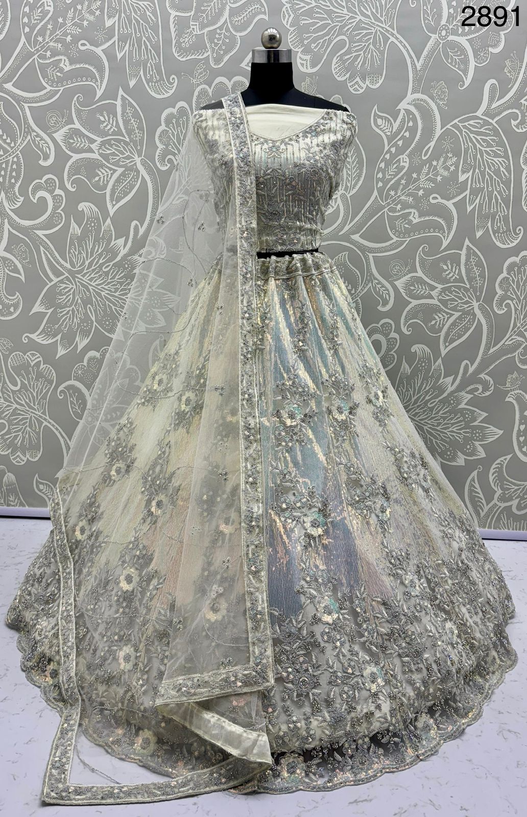 Lehenga Choli with Iridescent Sequins & Diamond Work – Reception Wear