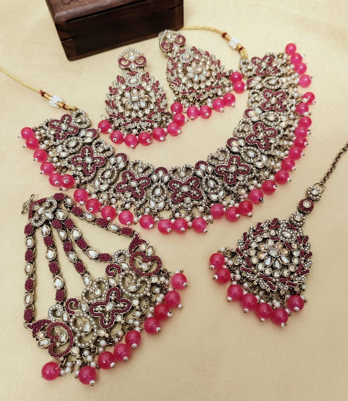 Elegant Pakistani Choker Set with Reverse AD Stone Work – Includes Jhumka, Tikka & Big Passa | Premium Quality
