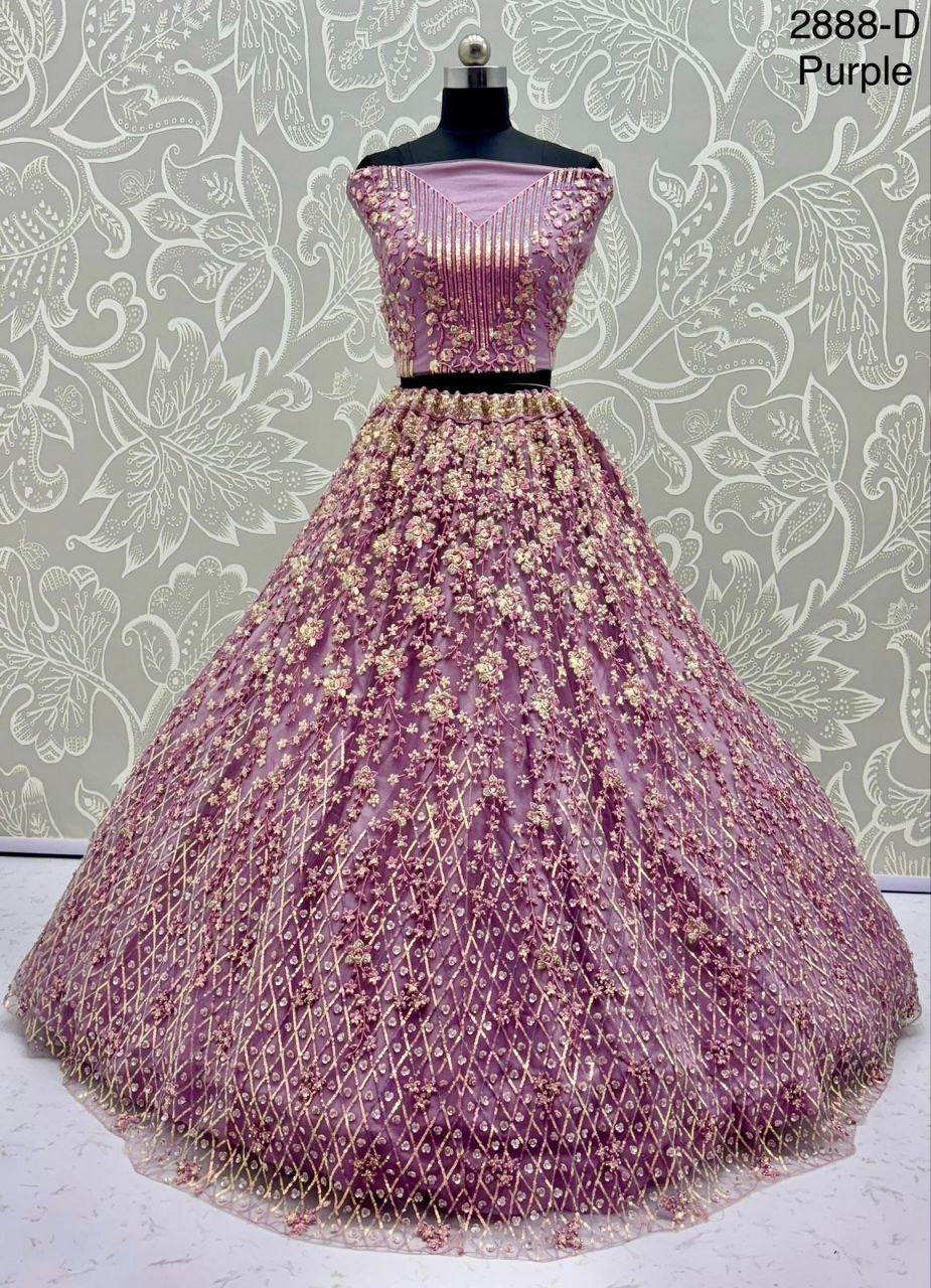 Glamorous Heavy Net Lehenga Choli with Multi-Thread, Sequins & Zircon Studded Detailing