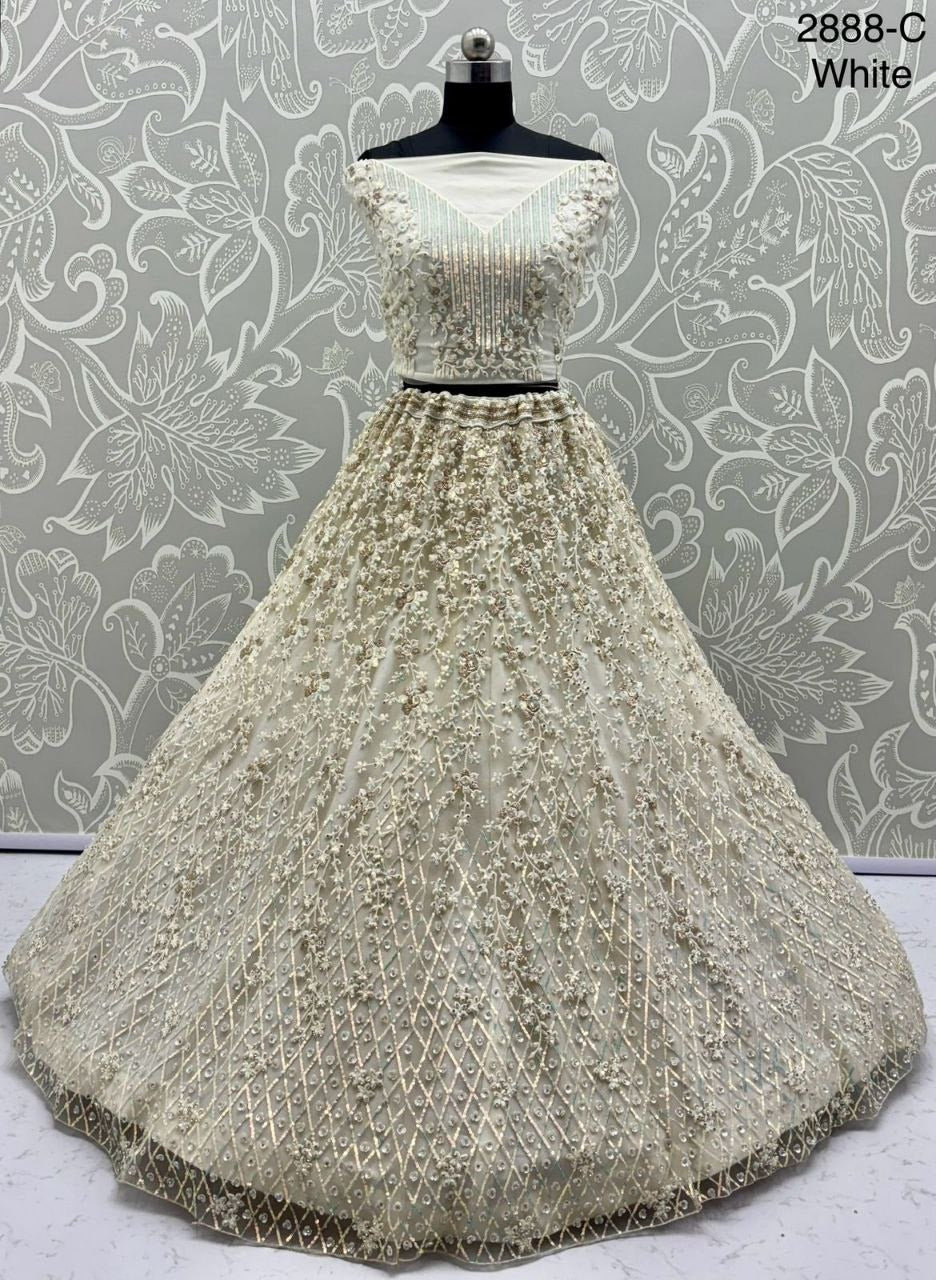 Glamorous Heavy Net Lehenga Choli with Multi-Thread, Sequins & Zircon Studded Detailing
