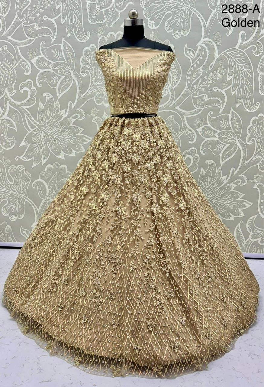 Glamorous Heavy Net Lehenga Choli with Multi-Thread, Sequins & Zircon Studded Detailing