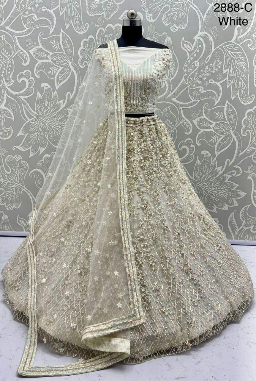 Glamorous Heavy Net Lehenga Choli with Multi-Thread, Sequins & Zircon Studded Detailing