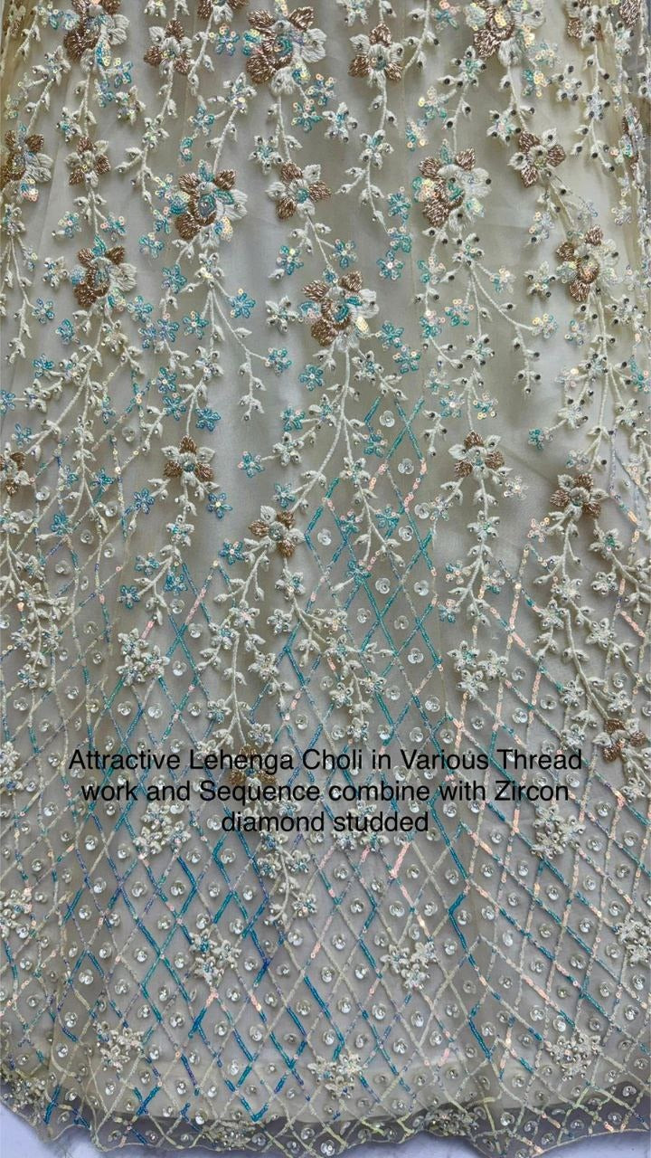 Glamorous Heavy Net Lehenga Choli with Multi-Thread, Sequins & Zircon Studded Detailing