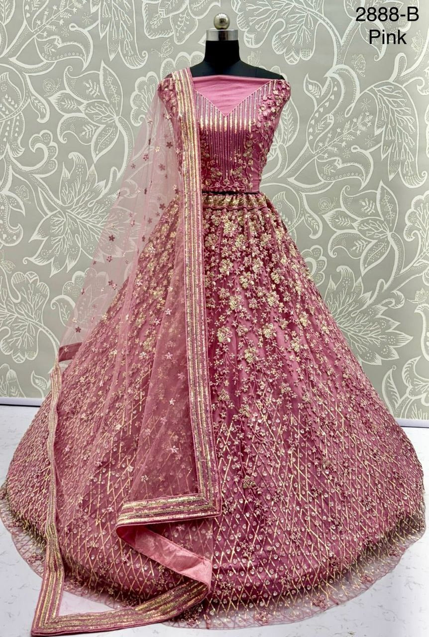 Glamorous Heavy Net Lehenga Choli with Multi-Thread, Sequins & Zircon Studded Detailing