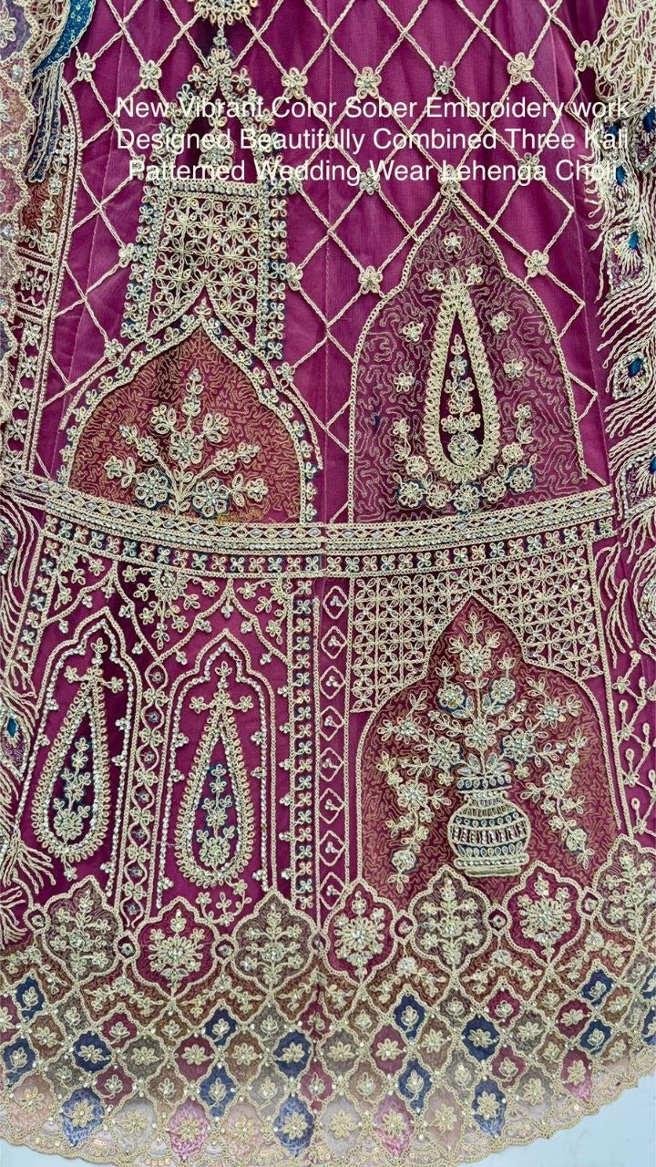 New Vibrant Wedding Wear Net Lehenga Choli with Peacock Embroidery, Zari & Diamond Work – Three Kali Pattern | Elegant Reception Ensemble