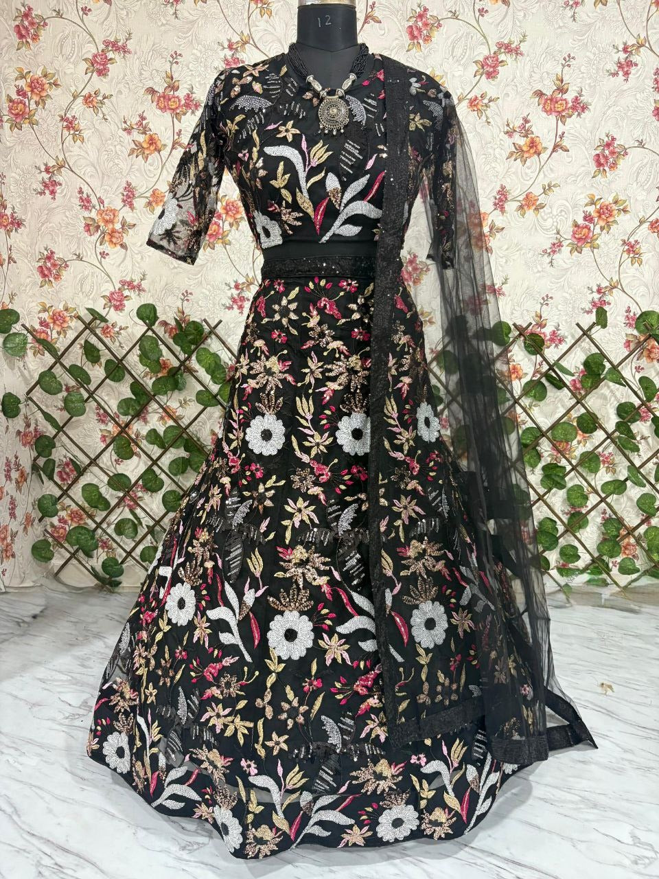 Black Premium Butterfly Net Lehenga with Heavy Embroidery & Sequins Work