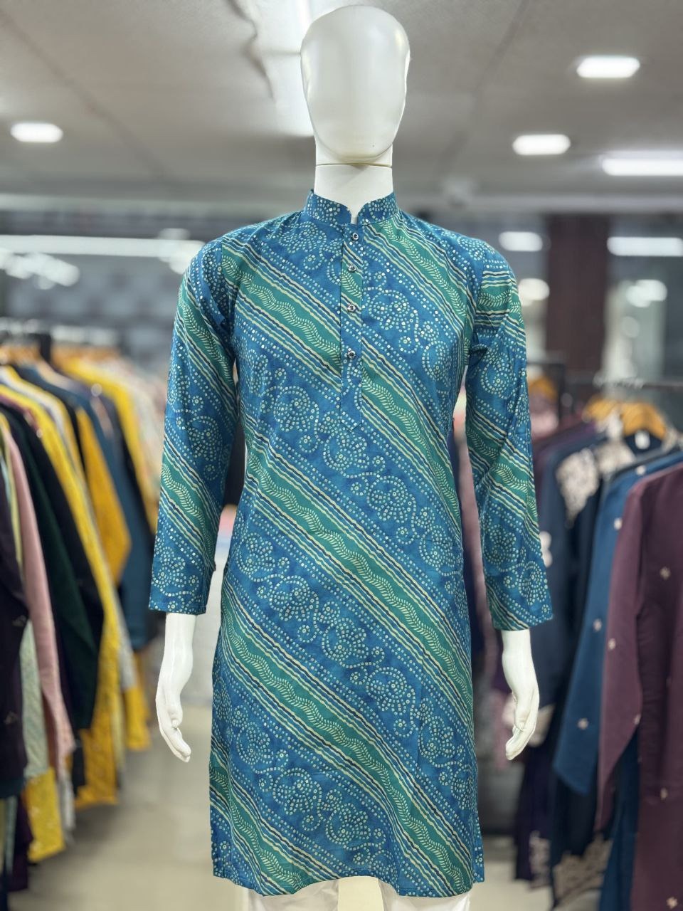 Bright Bandhni Print Long Kurta in Premium Modal Silk β Festive Collection
