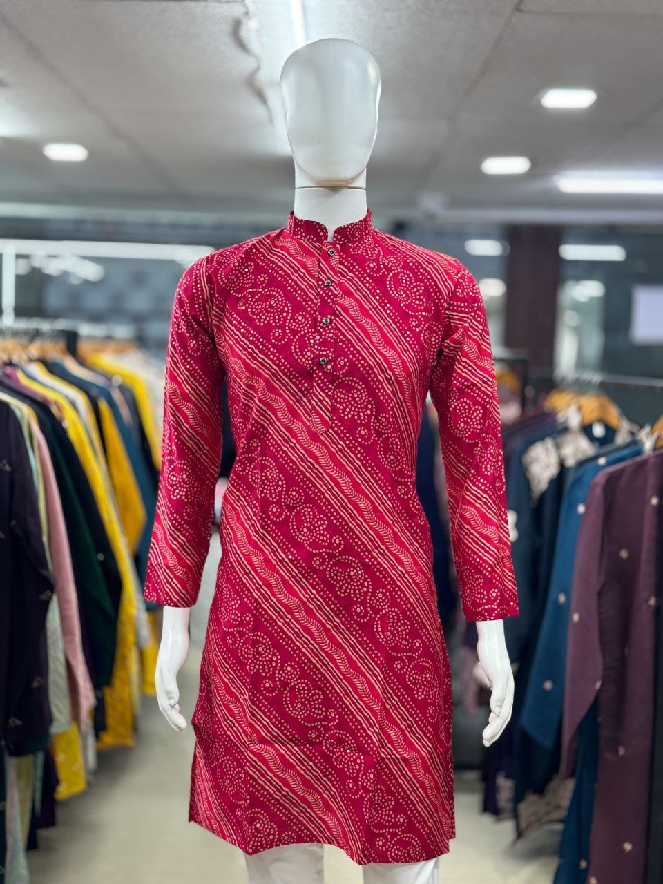 Bright Bandhni Print Long Kurta in Premium Modal Silk β Festive Collection