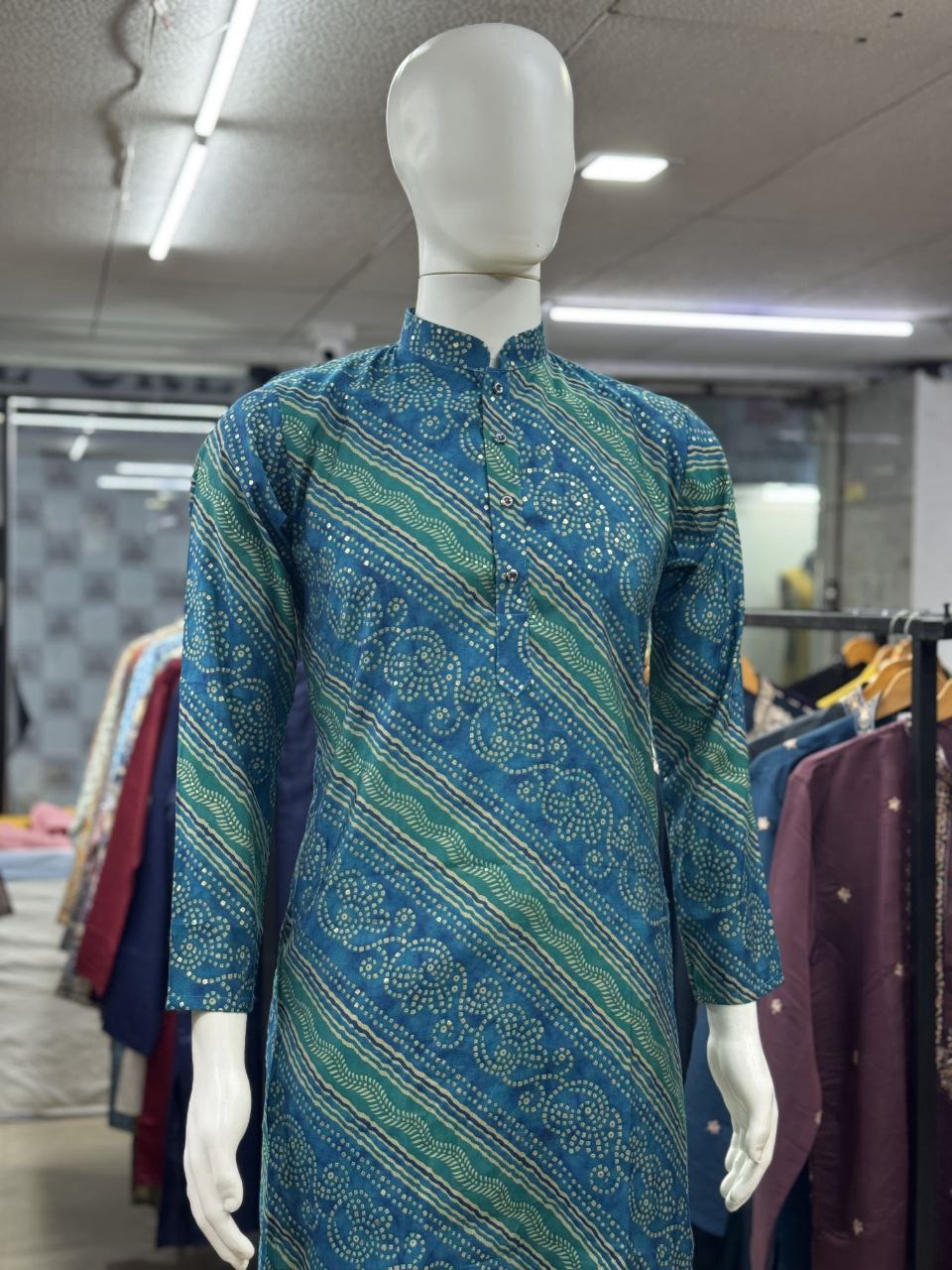 Bright Bandhni Print Long Kurta in Premium Modal Silk β Festive Collection
