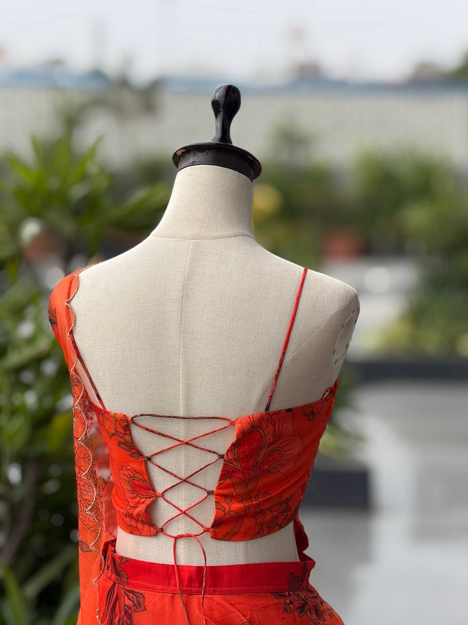 Orange Organza Embroidered Lehenga Set with Dupatta & Batwa – Fully Stitched Blouse