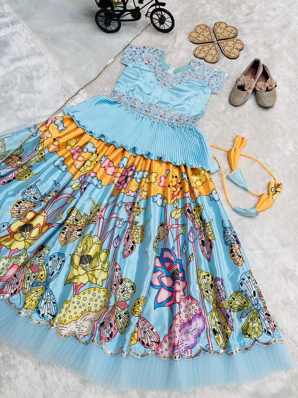 Designer Kids Lehenga Set - Fully Stitched Ready-to-Wear Kediya Style