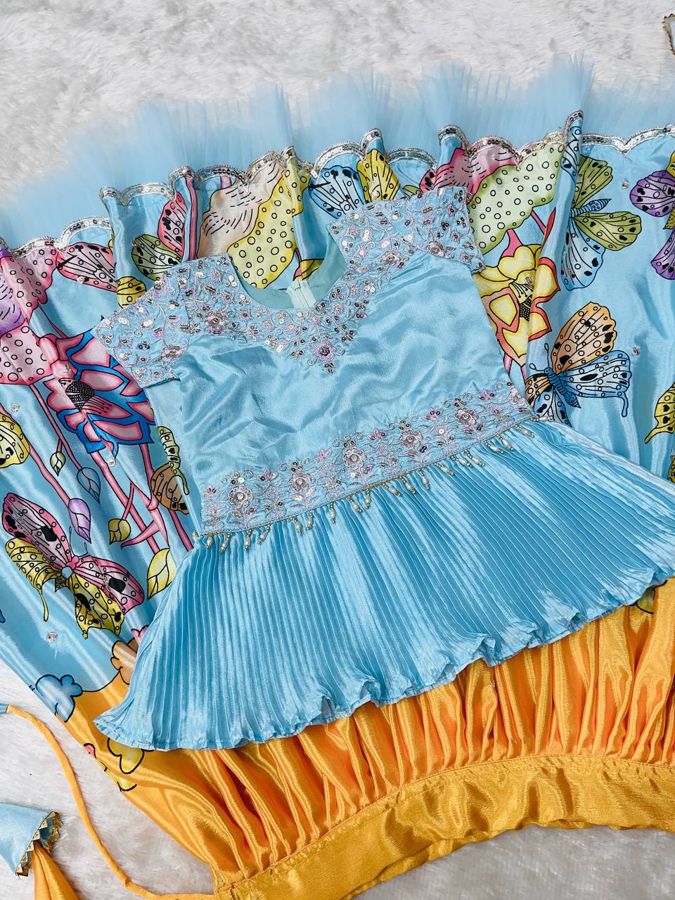 Designer Kids Lehenga Set - Fully Stitched Ready-to-Wear Kediya Style