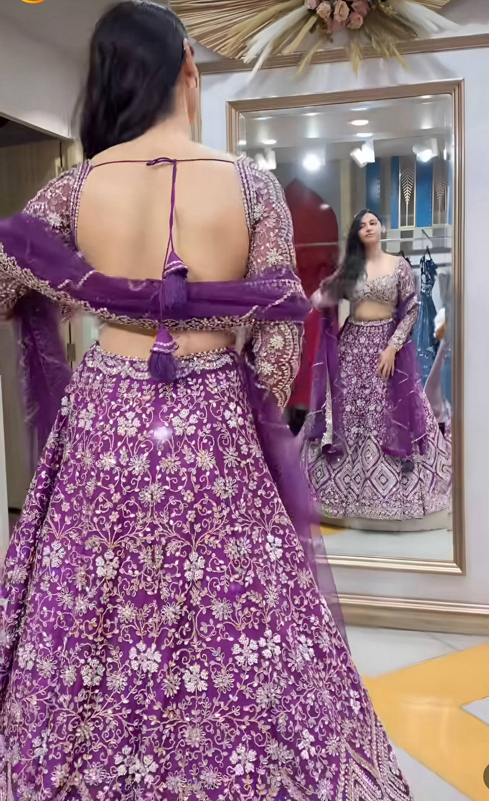 Purple Embroidered Net Lehenga Choli with Dupatta | Sequence & Cording Work Design