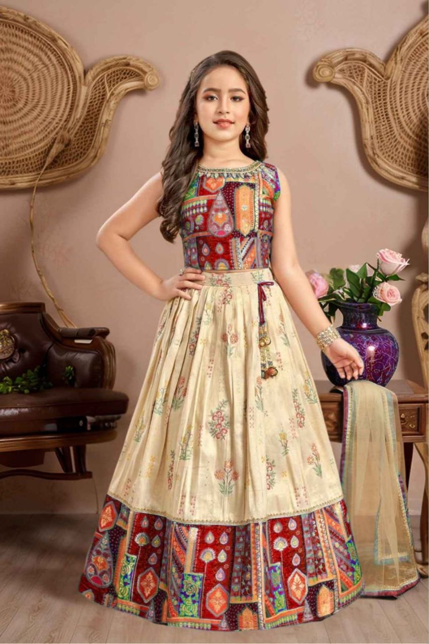 Vibrant Muslin Cotton Silk Lehenga Set (Red | Blue | Teal) β Ages 2 to 13 Years