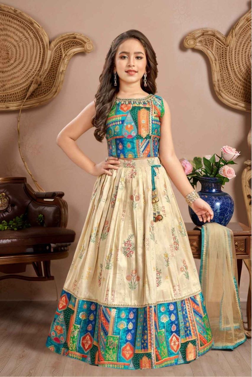 Vibrant Muslin Cotton Silk Lehenga Set (Red | Blue | Teal) β Ages 2 to 13 Years