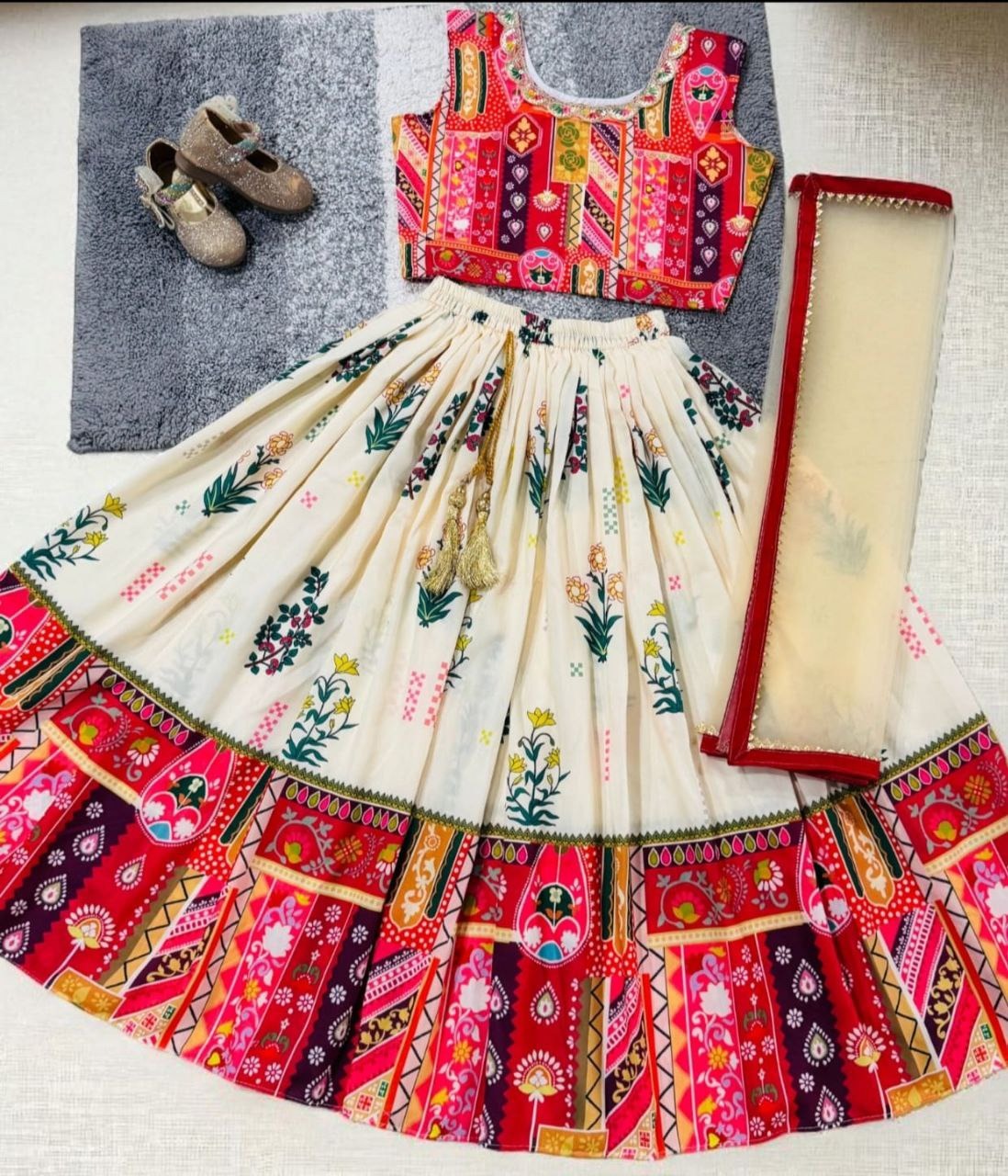 Vibrant Muslin Cotton Silk Lehenga Set (Red | Blue | Teal) β Ages 2 to 13 Years