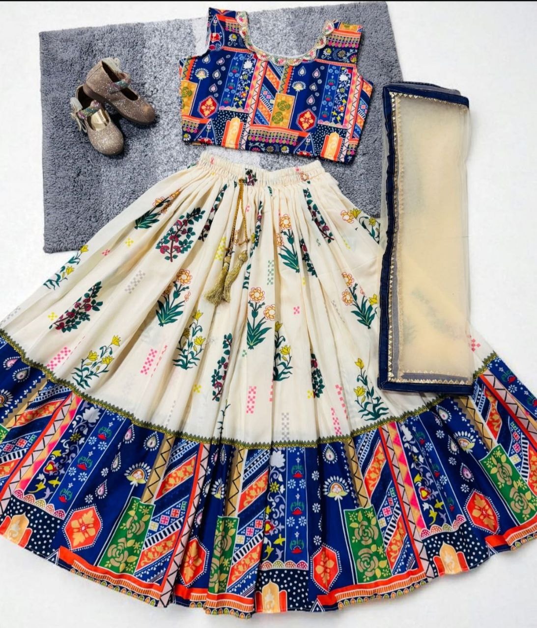 Vibrant Muslin Cotton Silk Lehenga Set (Red | Blue | Teal) β Ages 2 to 13 Years