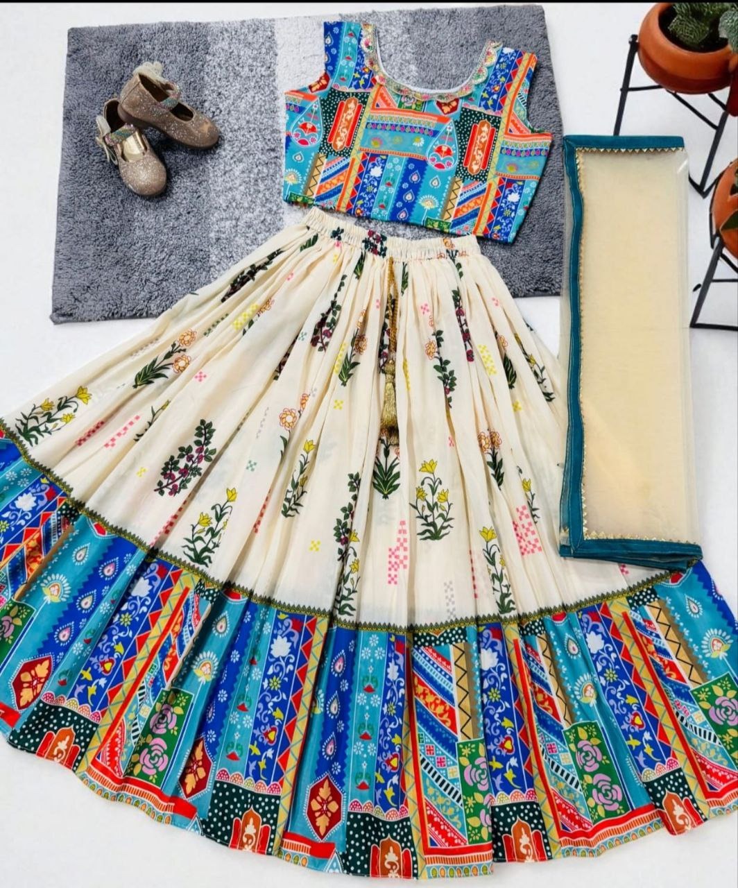 Vibrant Muslin Cotton Silk Lehenga Set (Red | Blue | Teal) β Ages 2 to 13 Years