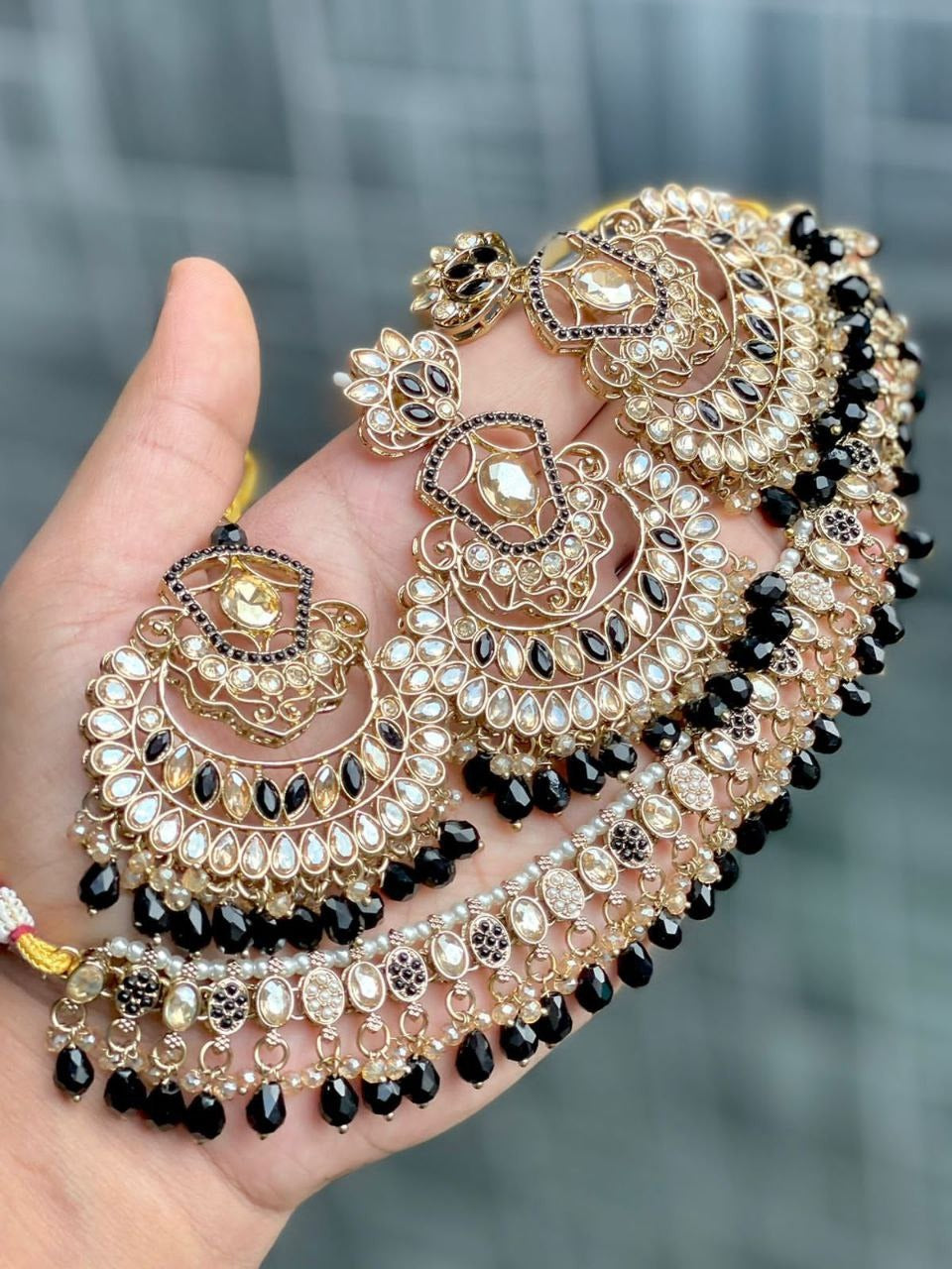 Premium Reverse AD Stone Work Choker Set with Earrings & Tikka