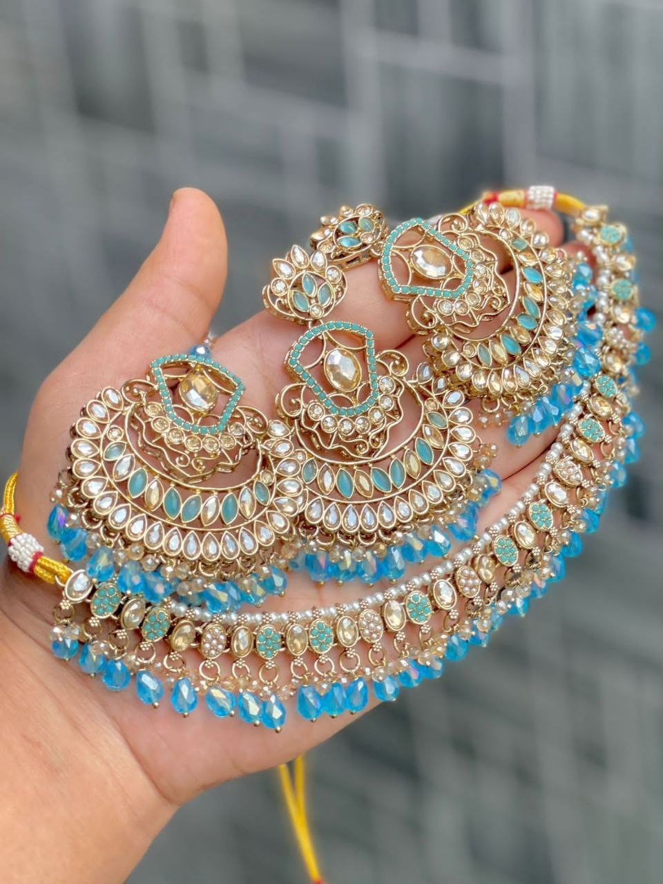 Premium Reverse AD Stone Work Choker Set with Earrings & Tikka