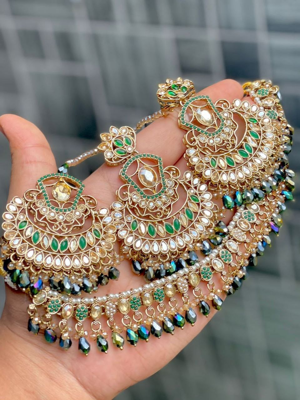 Premium Reverse AD Stone Work Choker Set with Earrings & Tikka