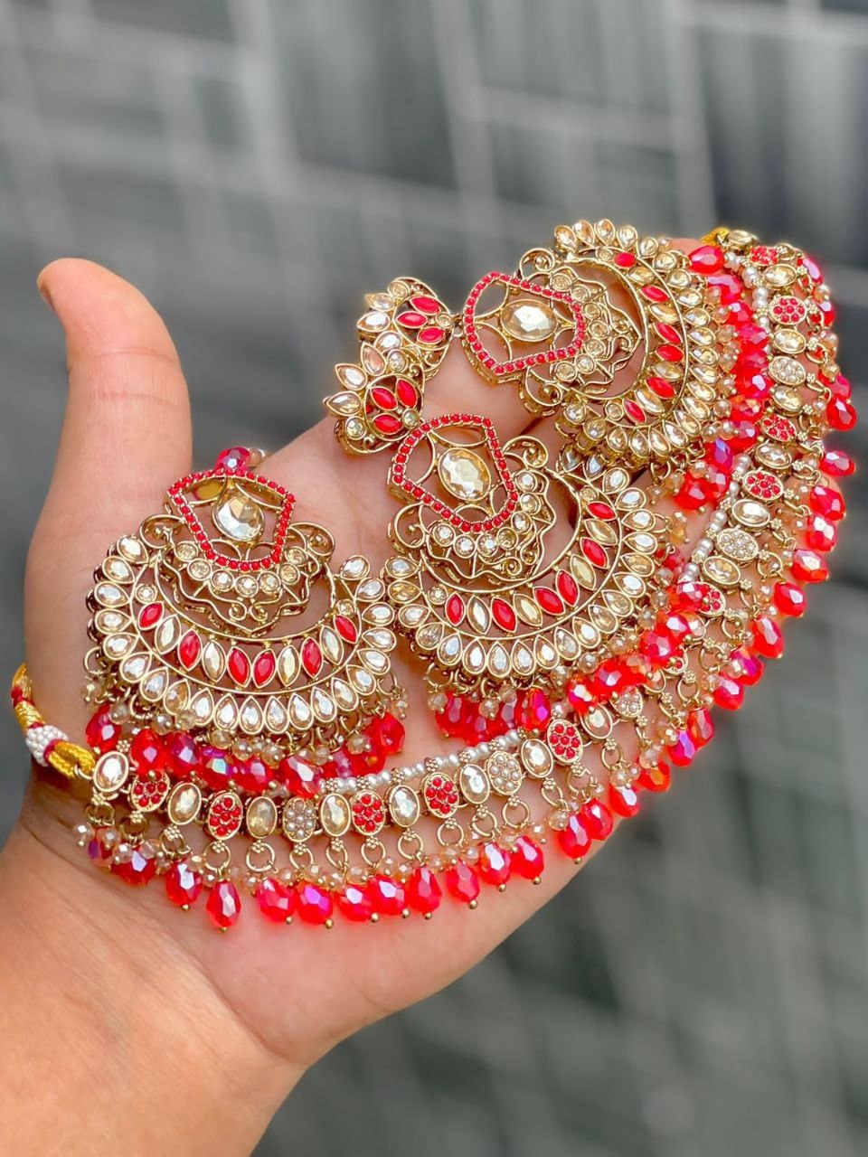 Premium Reverse AD Stone Work Choker Set with Earrings & Tikka