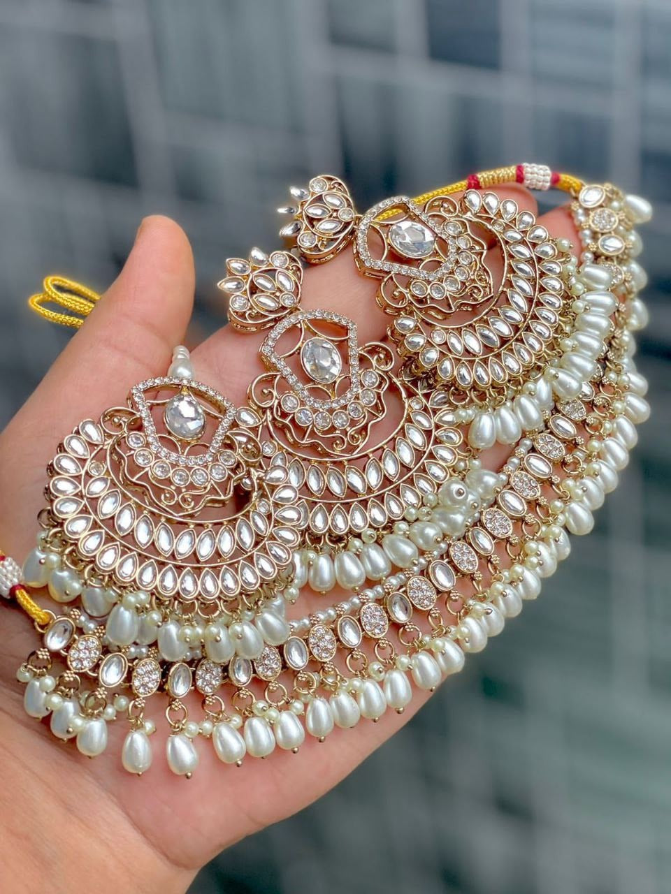 Premium Reverse AD Stone Work Choker Set with Earrings & Tikka