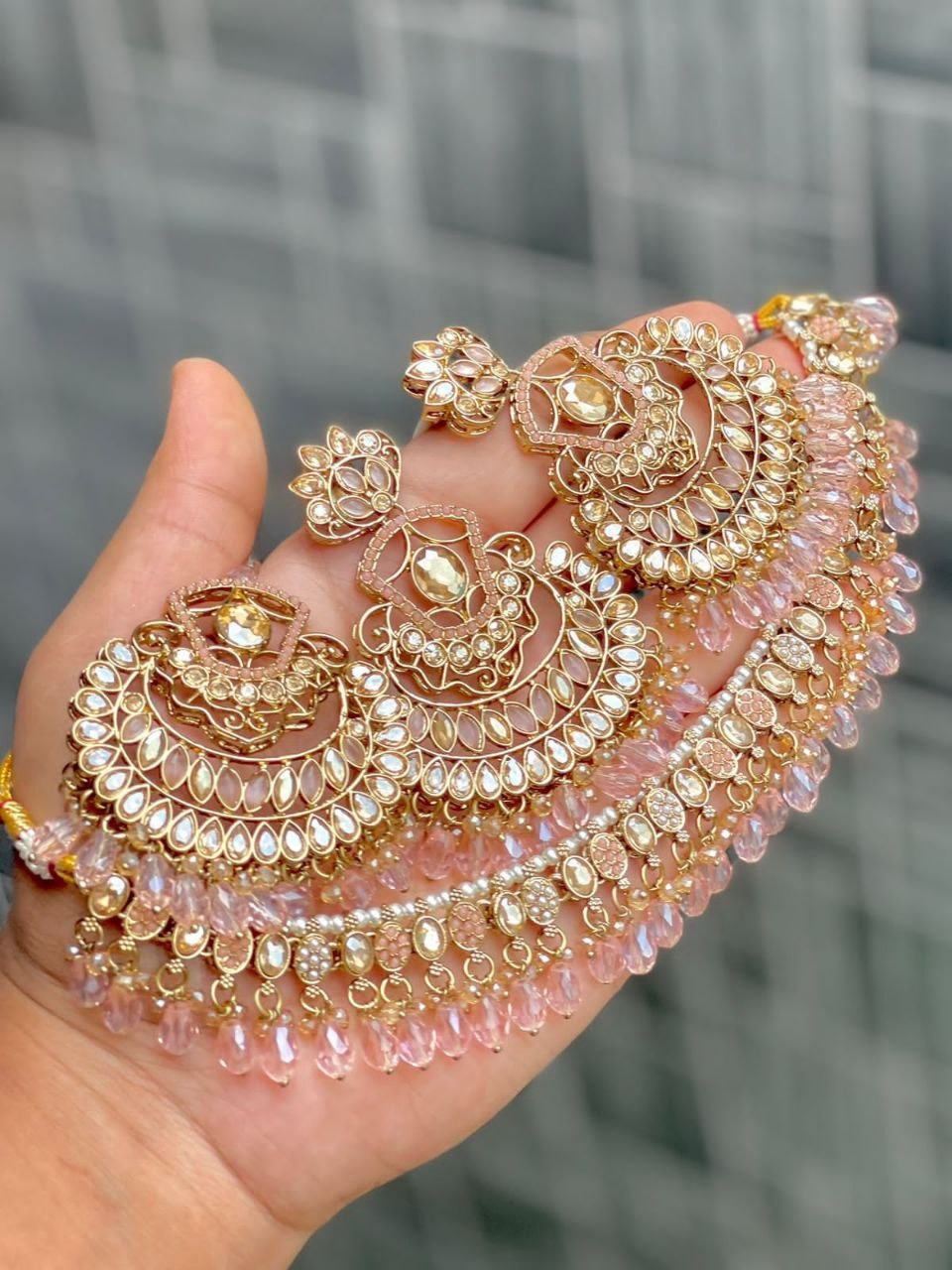 Premium Reverse AD Stone Work Choker Set with Earrings & Tikka