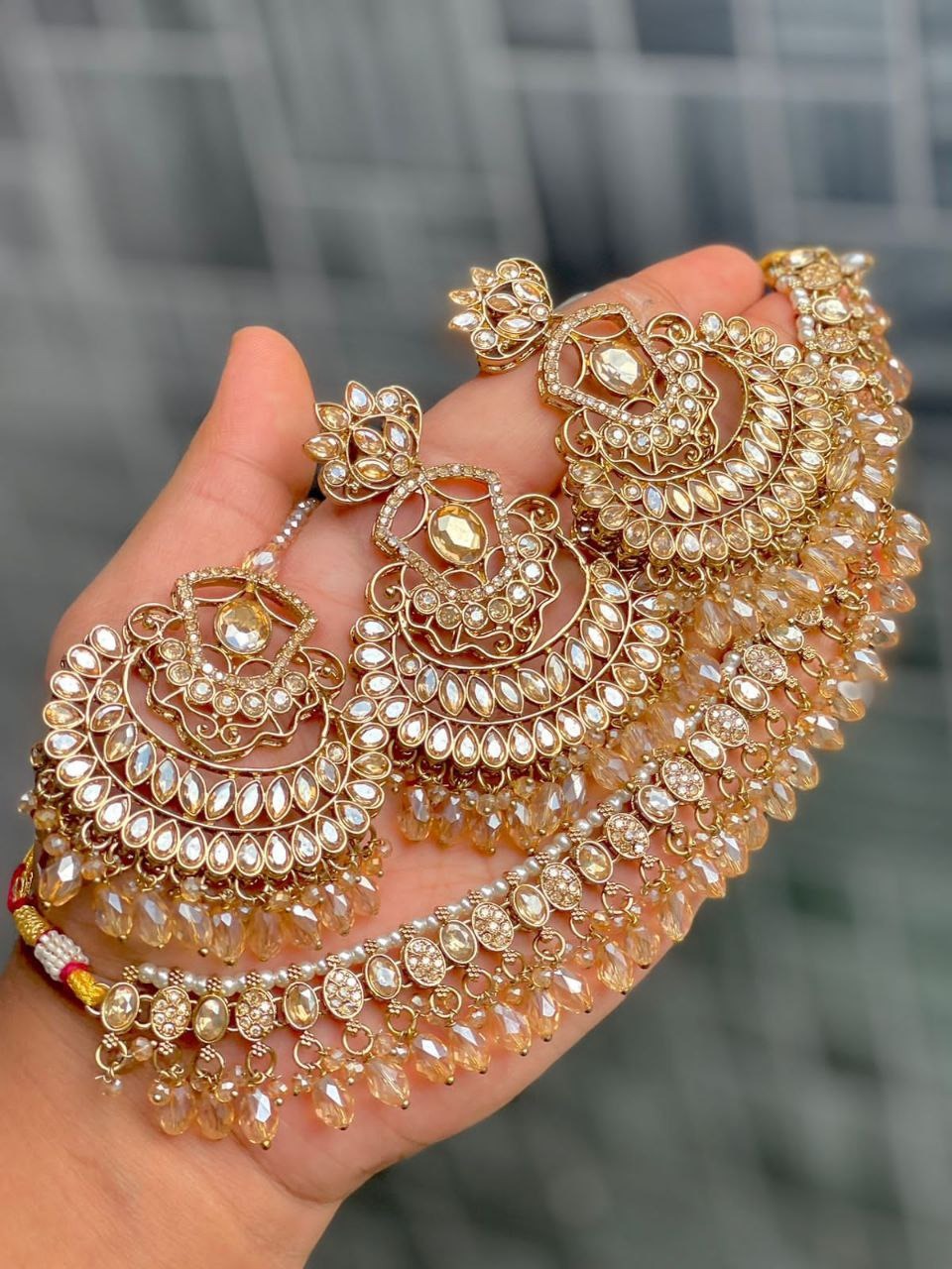 Premium Reverse AD Stone Work Choker Set with Earrings & Tikka