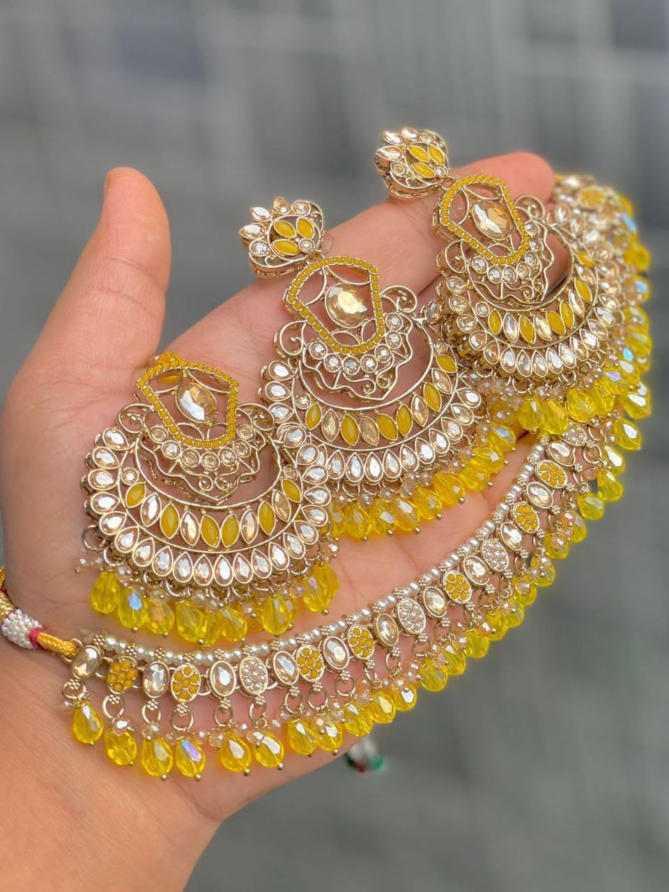 Premium Reverse AD Stone Work Choker Set with Earrings & Tikka