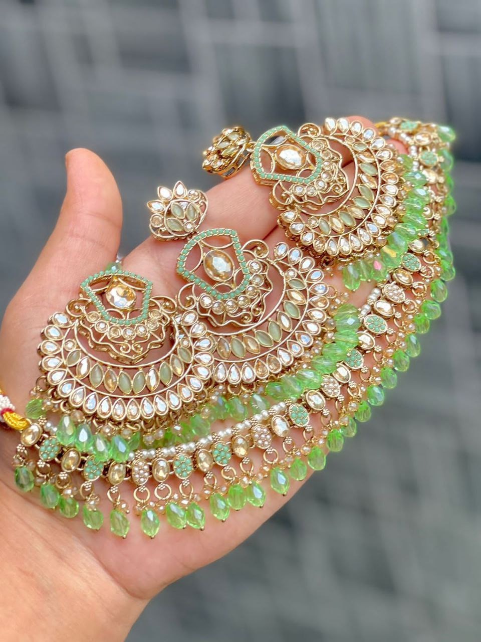 Premium Reverse AD Stone Work Choker Set with Earrings & Tikka