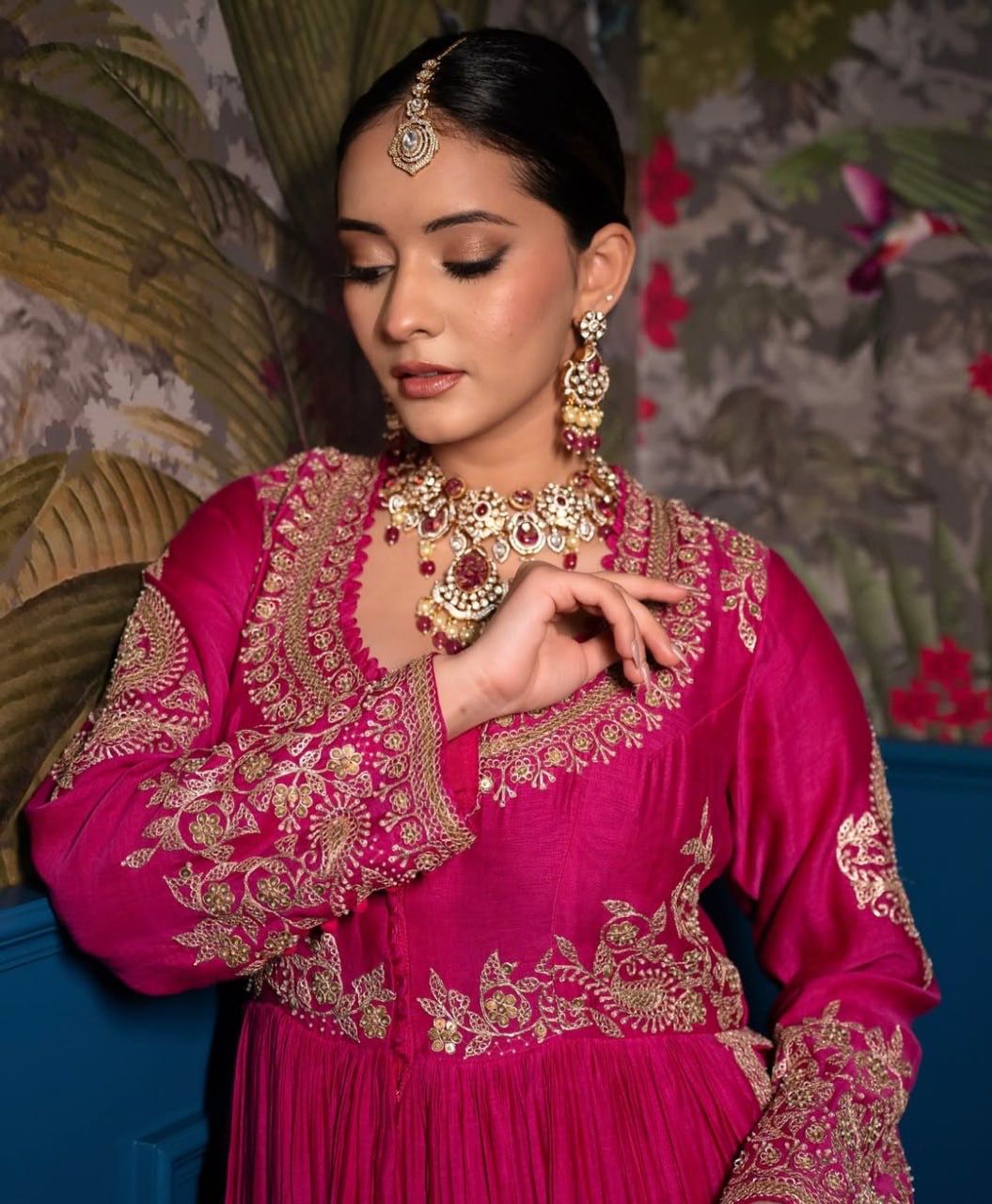 Blush Radiance Chinon Gown Set | Thread & Sequin Embroidered Festival Collection