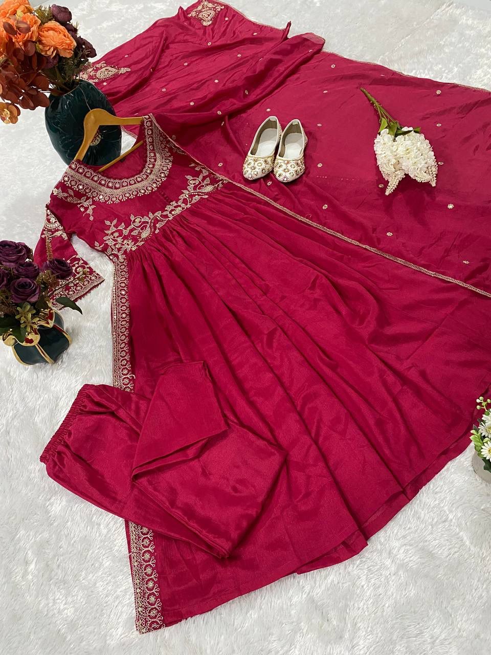 Blush Radiance Chinon Gown Set | Thread & Sequin Embroidered Festival Collection