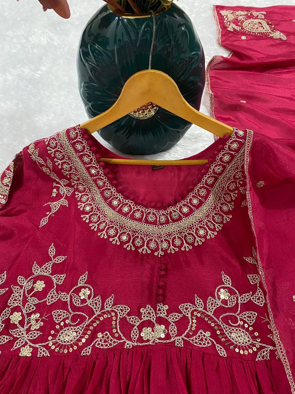 Blush Radiance Chinon Gown Set | Thread & Sequin Embroidered Festival Collection